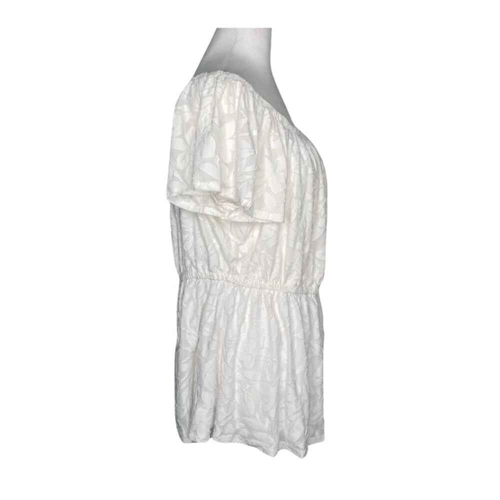 Lane Bryant White Off Shoulder Elastic Waist Semi-Sheer Top, Size 18/20 #278 - Picture 6 of 12
